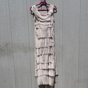 Meo Meli Sleeveless Gray Ruffle Layer Italian Silk Maxi Dress